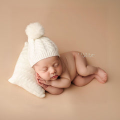Baby Wool Hat and Pillow set of 2 B013 | NB | Natural White
