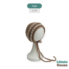 Baby Woolen Embroidery Pattern Bonnet | NB | Brown