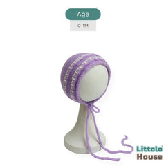 Baby Woolen Embroidery Pattern Bonnet | NB | Purple
