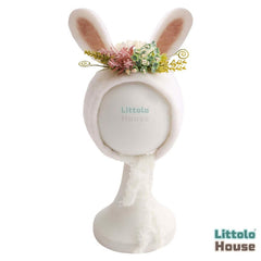 Handmade Felt Wool Cute Rabbit Bonnet Floral B040 | NB| Toon