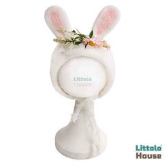 Handmade Felt Wool Cute Rabbit Bonnet Floral B040 | NB| Pink