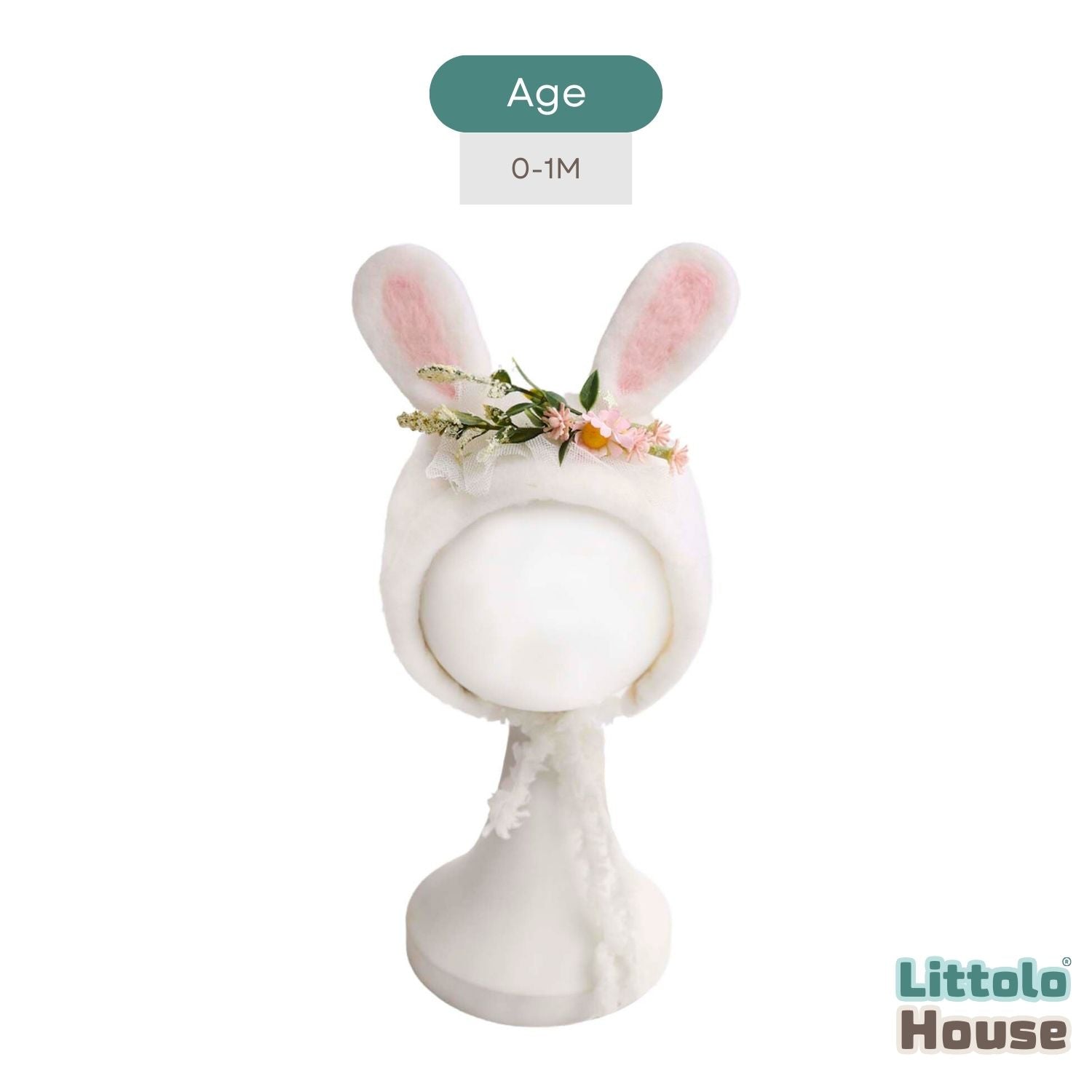 Handmade Felt Wool Cute Rabbit Bonnet Floral B040 | NB| Pink