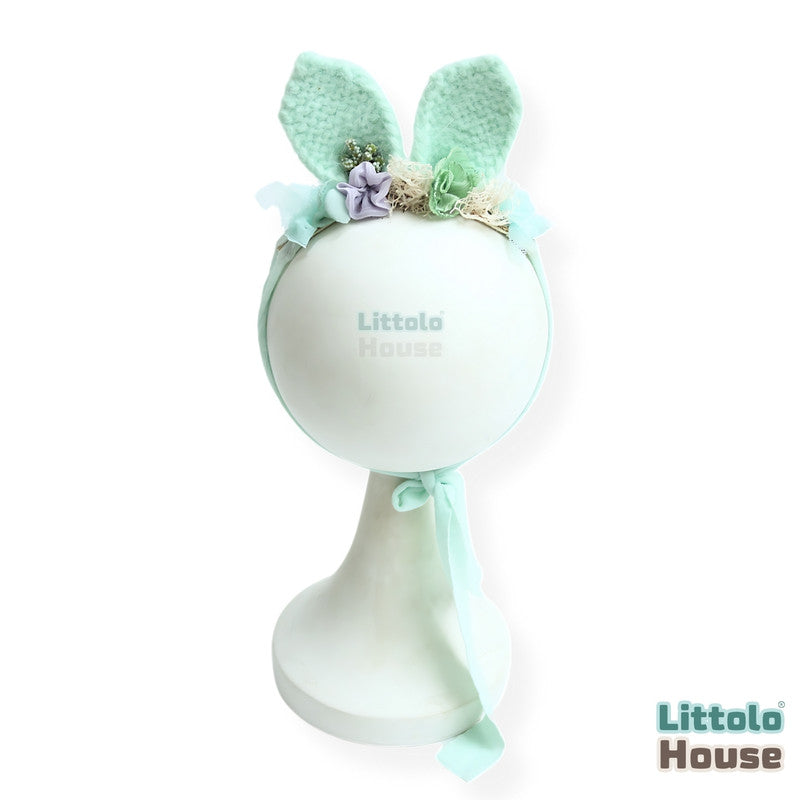 Adorable Handmade Bunny Headband with Floral Jazz H080 | 1Y | Sage Green