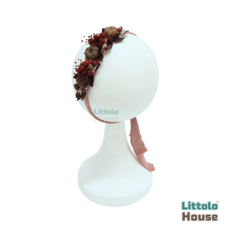 Natural Ferns & Dried Flowers Headband H087 | 1Y | Maroon