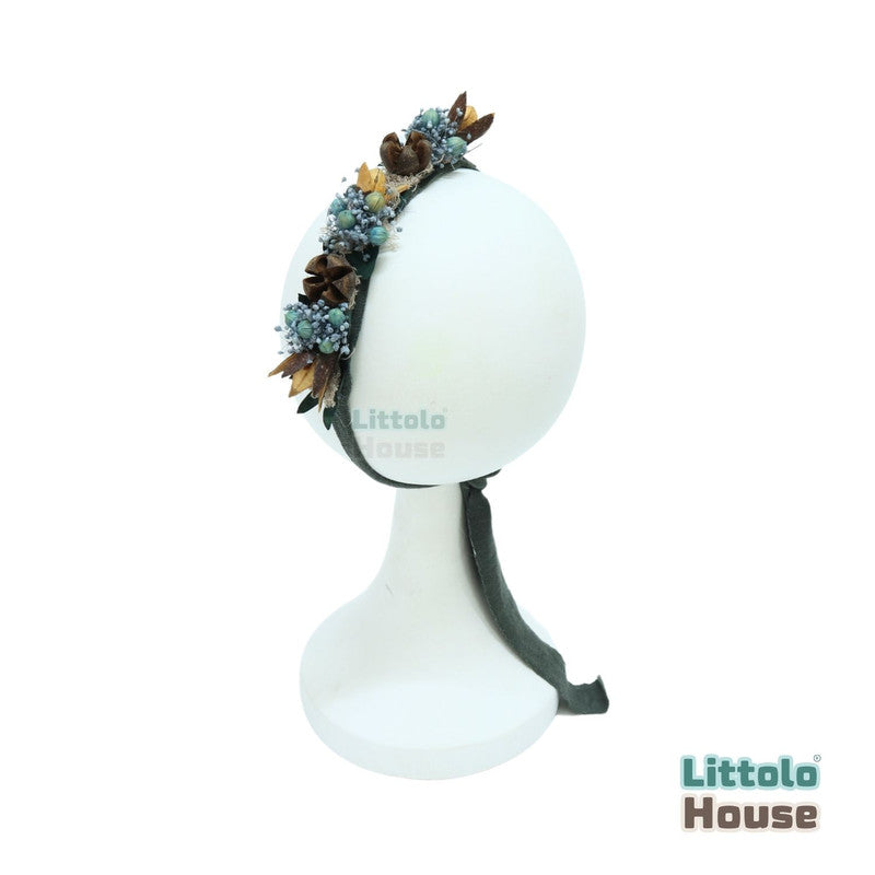 Natural Ferns & Dried Flowers Headband H087 | 1Y | Turquoise