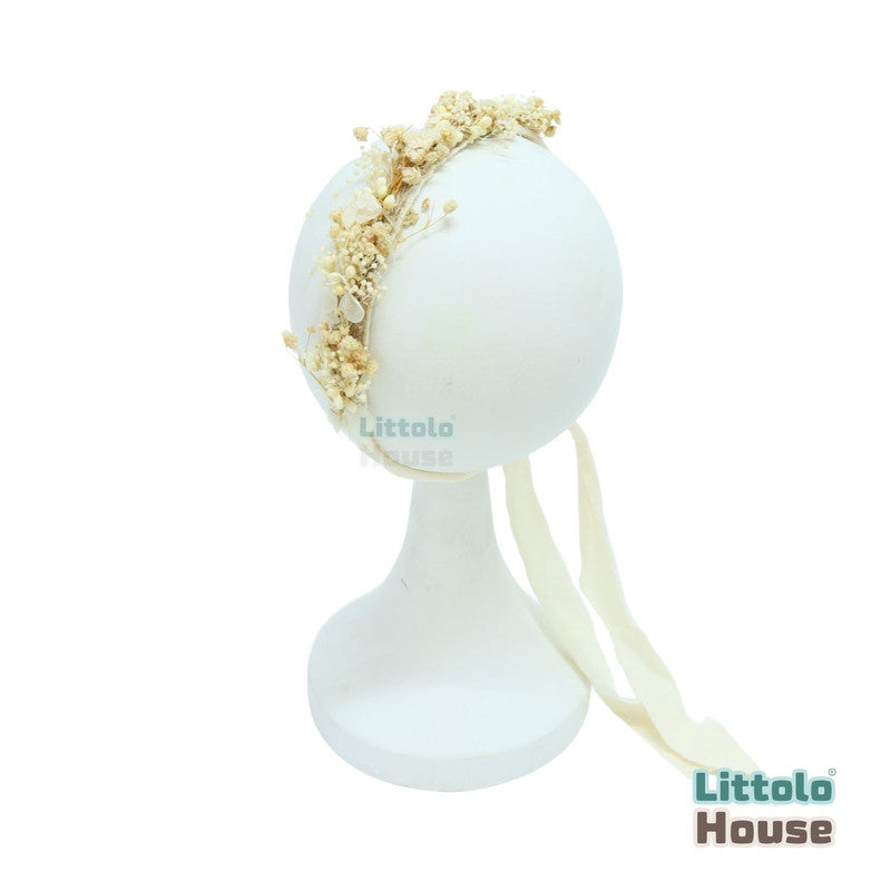 Natural Ferns & Dried Flowers Headband H093 | 1Y | Beige