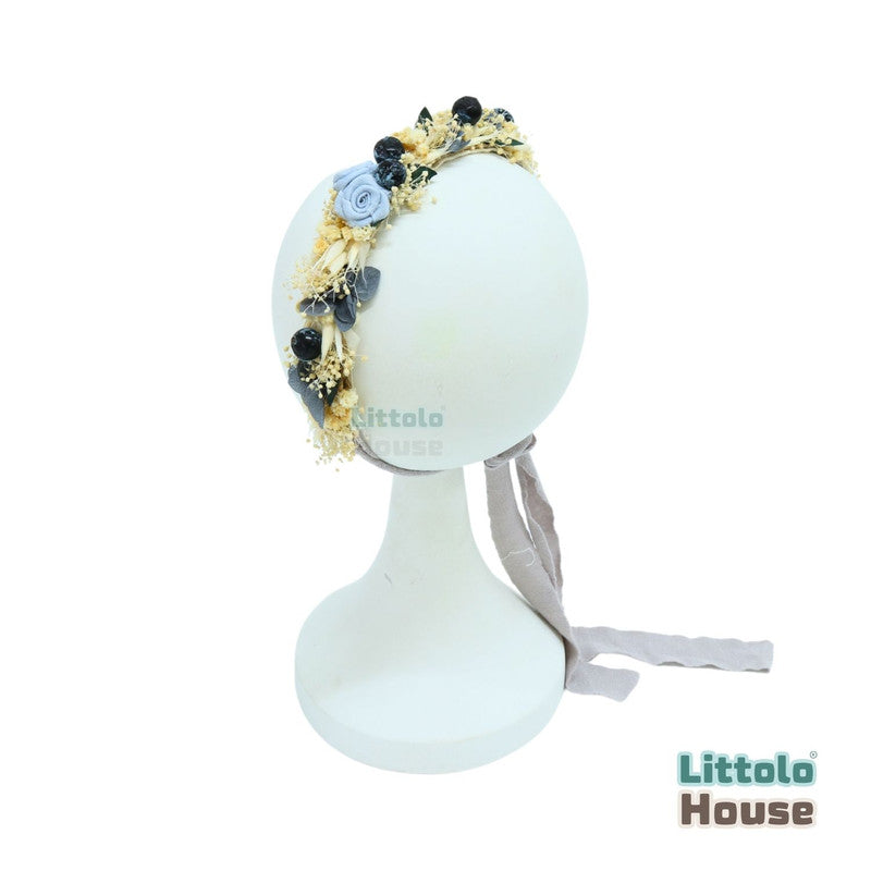 Natural Ferns & Dried Flowers Headband H093 | 1Y | Blue