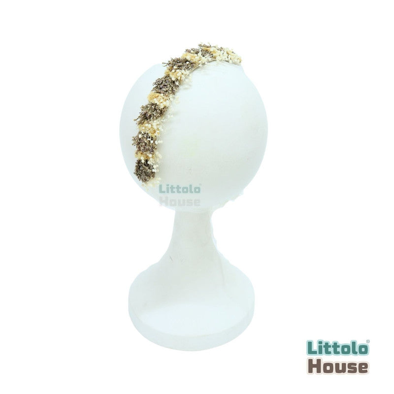 Natural Ferns & Dried Flowers Headband H093 | 1Y | Light Brown