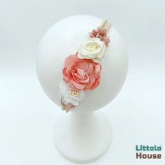 Baby Girl Floral Rose Headband H101 | White Peach