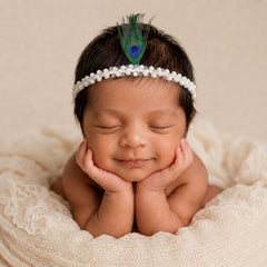 Krishna Peacock Feather Pearl Net Headband H121 | White