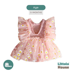 Baby Girl Net Frill Sunflower Print Outfit O017 | 3M | Pink Peach