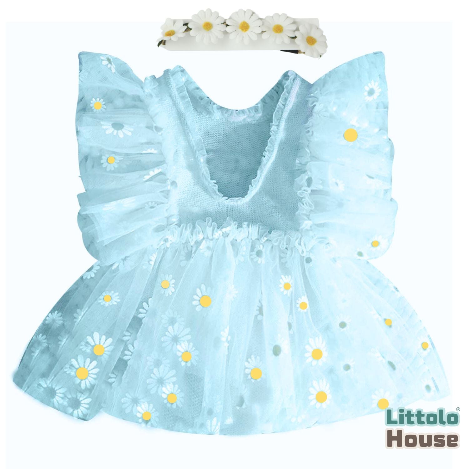 Baby Girl Net Frill Sunflower Print Outfit O017 | 3M | Sky