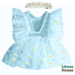 Baby Girl Net Frill Sunflower Print Outfit O017 | 3M | Sky
