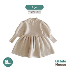 Baby Girl Puff Sleeve Girls Ribbed Dress O018 | 1Y | Caramel
