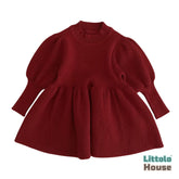 Baby Girl Puff Sleeve Girls Ribbed Dress O018 | 1Y | Cherry