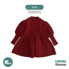 Baby Girl Puff Sleeve Girls Ribbed Dress O018 | 1Y | Cherry