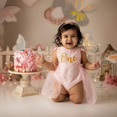 Baby Romper Lace Mesh Skirt with Airplane Sleeves Outfit O022 | 1Y | Pink