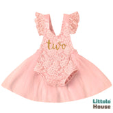 Baby Romper Lace Mesh Skirt with Airplane Sleeves Outfit O022 | 2Y | Pink