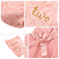 Baby Romper Lace Mesh Skirt with Airplane Sleeves Outfit O022 | 2Y | Pink