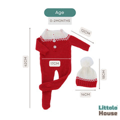 Baby Knitted Romper With Hat O034 | 2M | Watermelon Red