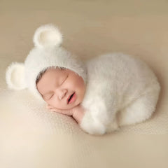 Baby Fur Romper with Bonnet Outfit O057 | 2M| White