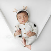 Baby Mohair knitted Romper Bonnet and Teddy Calf Set of 3 Outfit O059 | NB | White