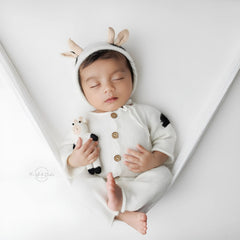 Baby Mohair knitted Romper Bonnet and Teddy Calf Set of 3 Outfit O059 | NB | White