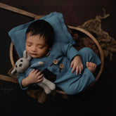 Baby Textured Romper Pillow and Hat Set of 3 Outfit O060 | NB | Sapphire