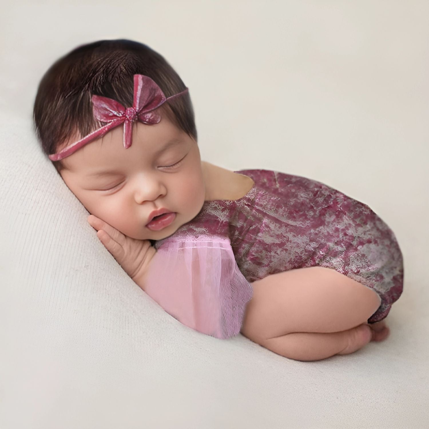 Baby Girl Velvet Romper with Hairband O090 | NB | Brandy Rose