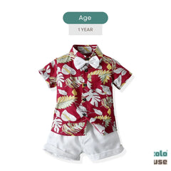 Baby Boy Tropical Shirt with Shorts O259 | 1Y | Red Floral