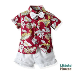 Baby Boy Tropical Shirt with Shorts O259 | 1Y | Red Floral