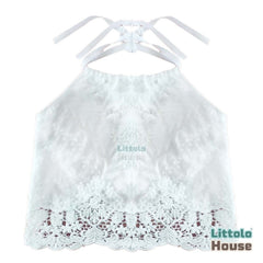 Baby Girl Lace Embroidered Tie Knot Shoulder Sleeveless Top O141 | 6M | Off White