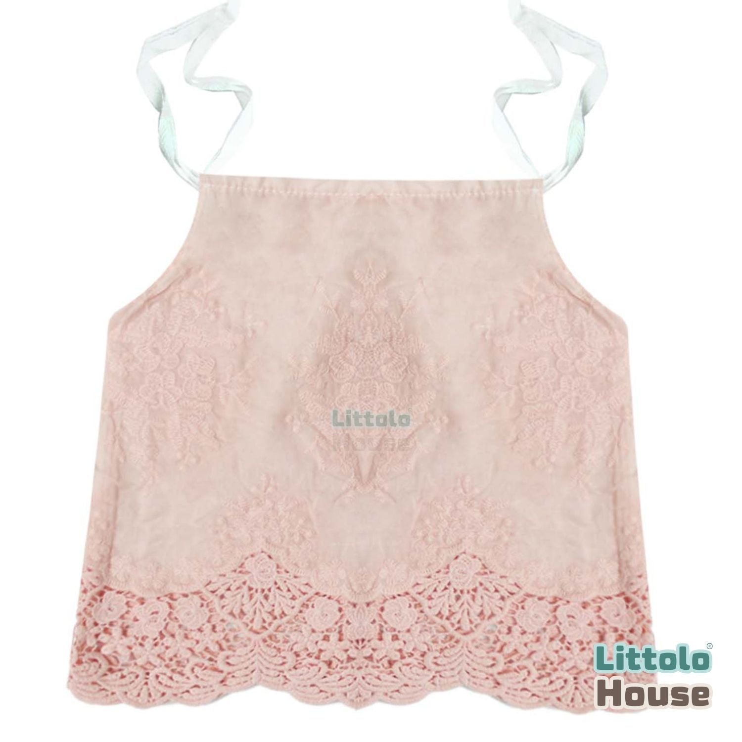 Baby Girl Lace Embroidered Tie Knot Shoulder Sleeveless Top O141 | 6M | Pink Peach