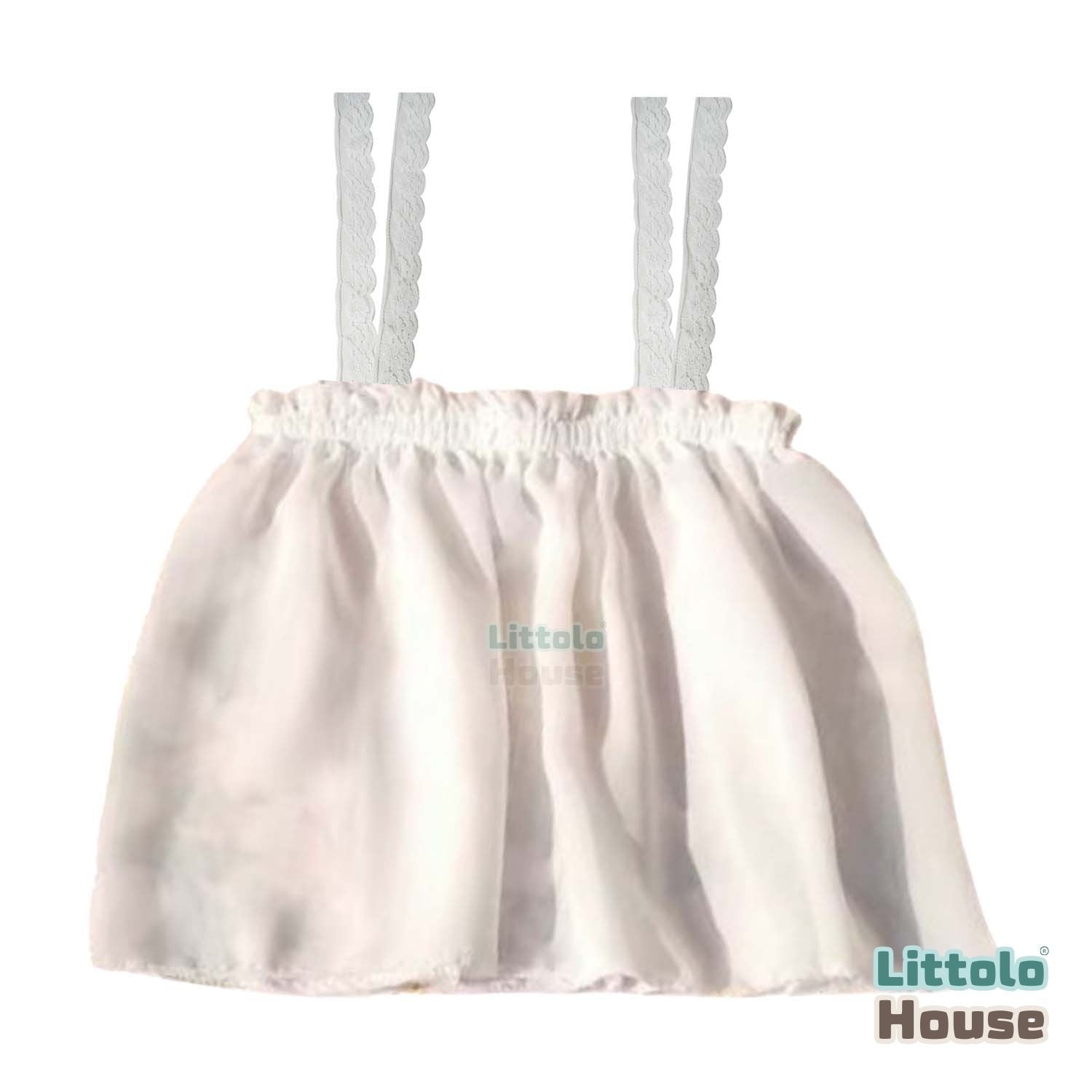 Baby Girl Chiffon Lace Embroidered Tie Knot Shoulder Sleeveless Top O142 | 3M | Off White