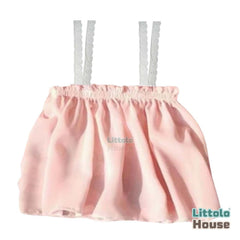 Baby Girl Chiffon Lace Embroidered Tie Knot Shoulder Sleeveless Top O142 | 3M | Peach