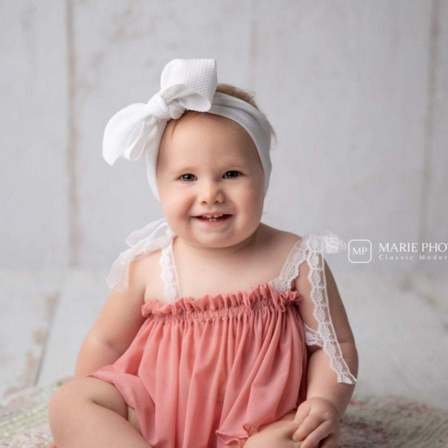 Baby Girl Chiffon Lace Embroidered Tie Knot Shoulder Sleeveless Top O142 | 3M | Peach