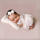 Baby Girl Lace Frill Frock with Posing Aid, Headband & Shorts O158 | NB | White