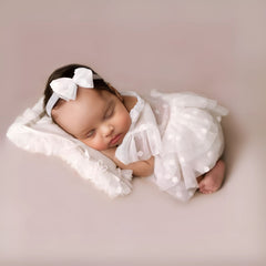 Baby Girl Lace Frill Frock with Posing Aid, Headband & Shorts O158 | NB | White