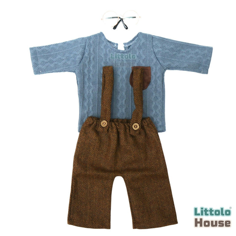 Baby Tshirt and Suspender Pant Costume O163 | NB | Coffee Grey