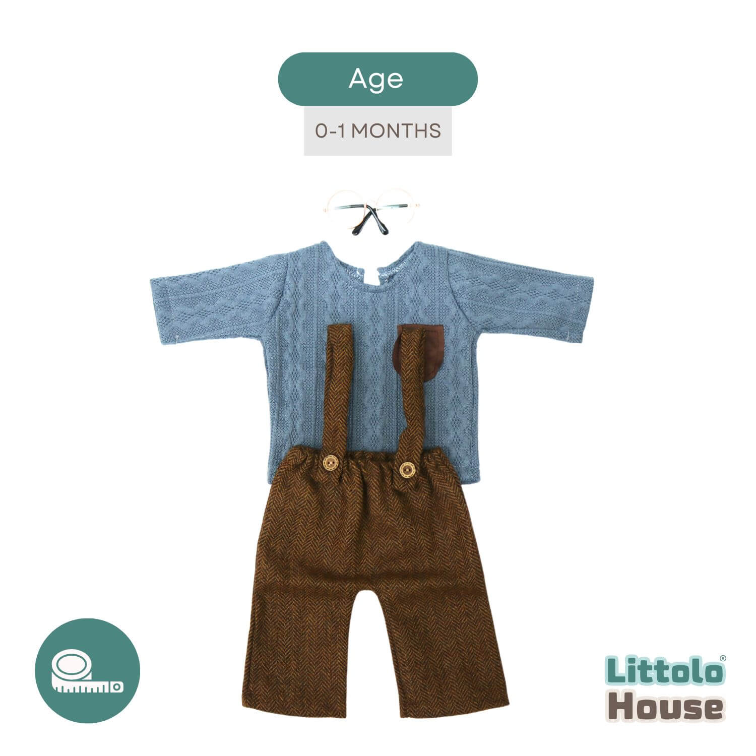 Baby Tshirt and Suspender Pant Costume O163 | NB | Coffee Grey