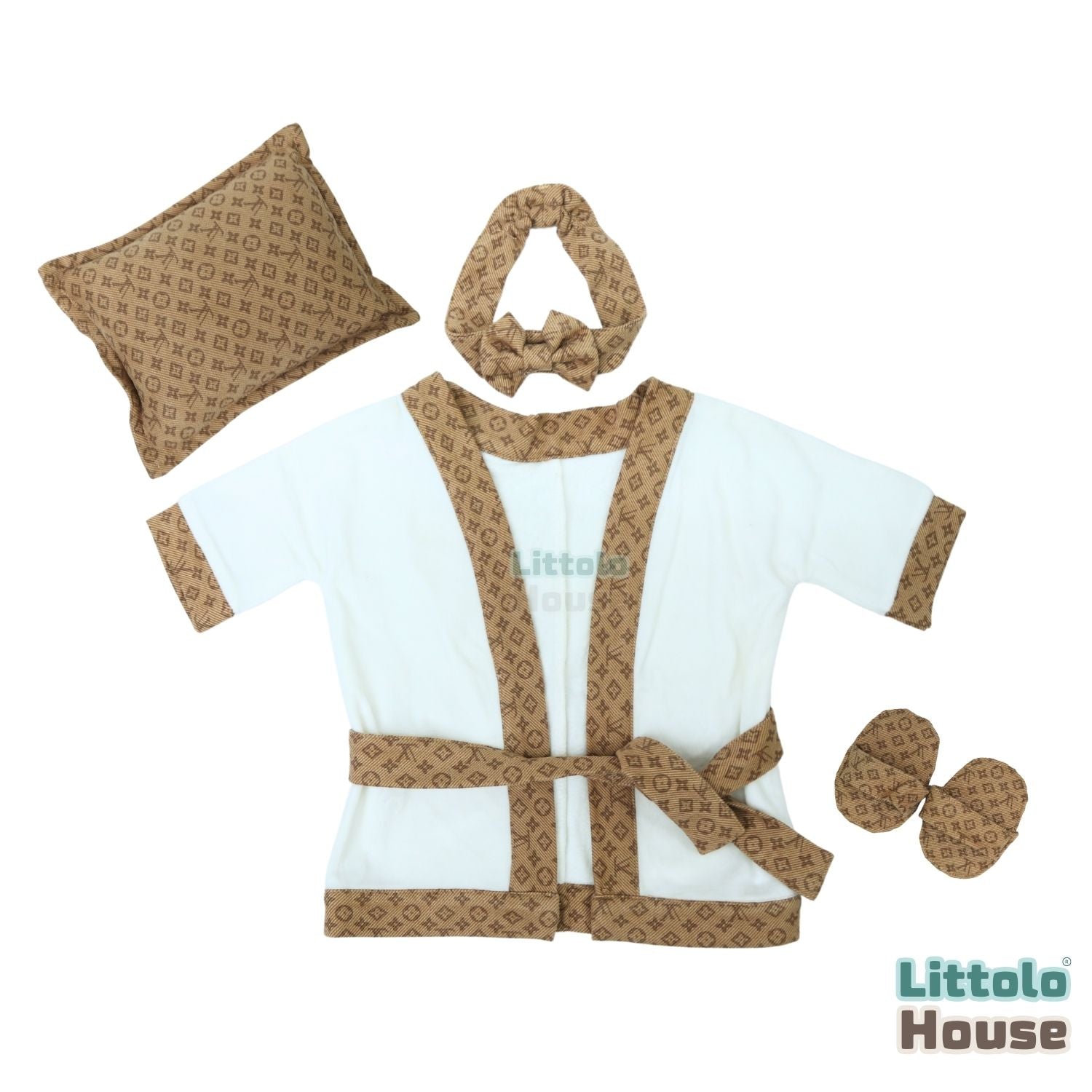 Baby Celebrity Bathrobe Costume, Pillow, slipper & headband O214 | 3M | Brown