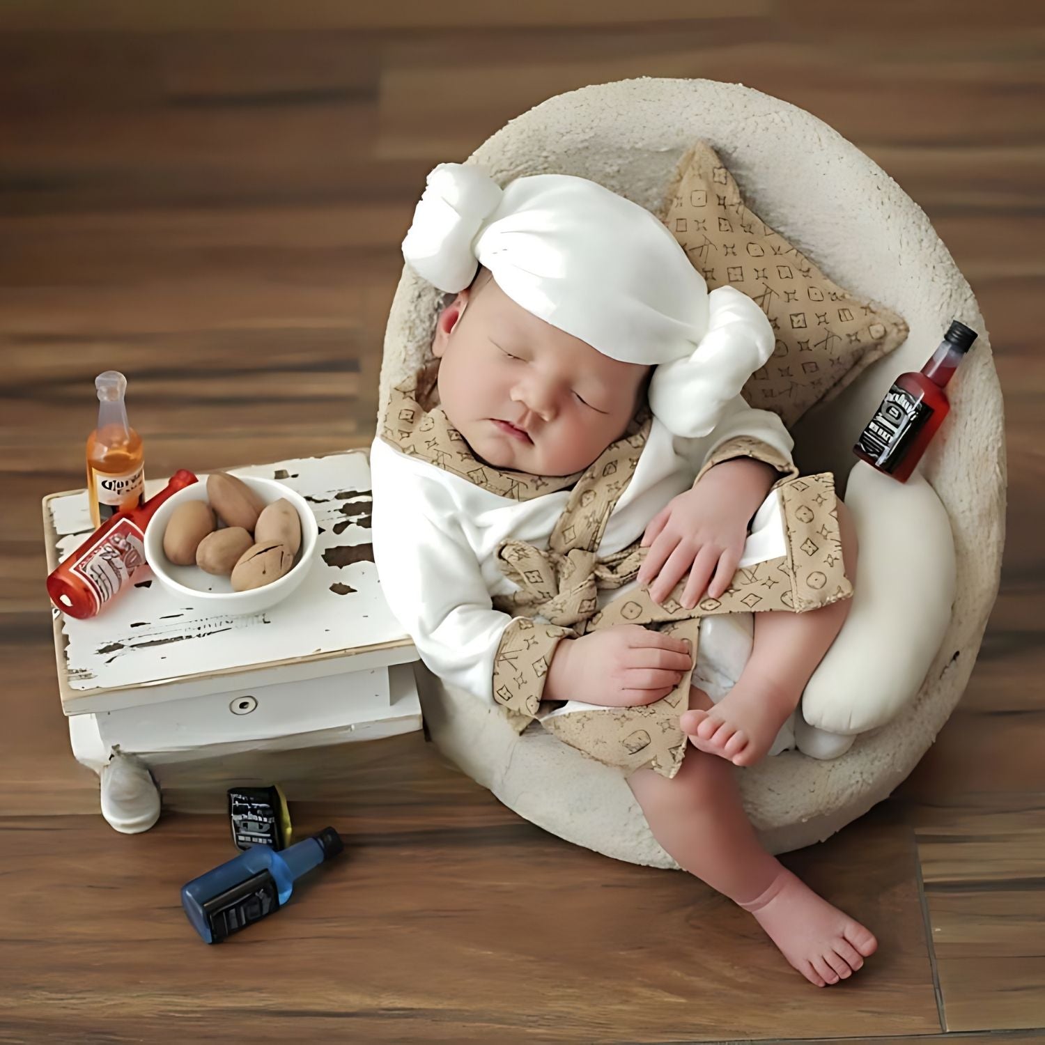 Baby Celebrity Bathrobe Costume, Pillow, slipper & headband O214 | 3M | Brown