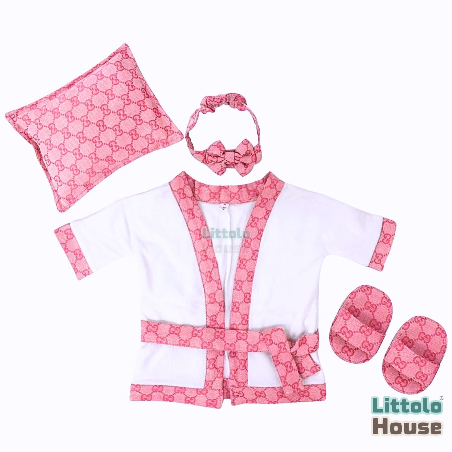Baby Celebrity Bathrobe Costume, Pillow, Slipper & Headband O214 | 3M | Pastel Pink
