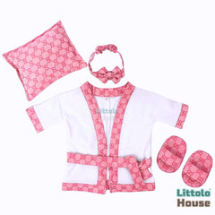 Baby Celebrity Bathrobe Costume, Pillow, Slipper & Headband O214 | 3M | Pastel Pink