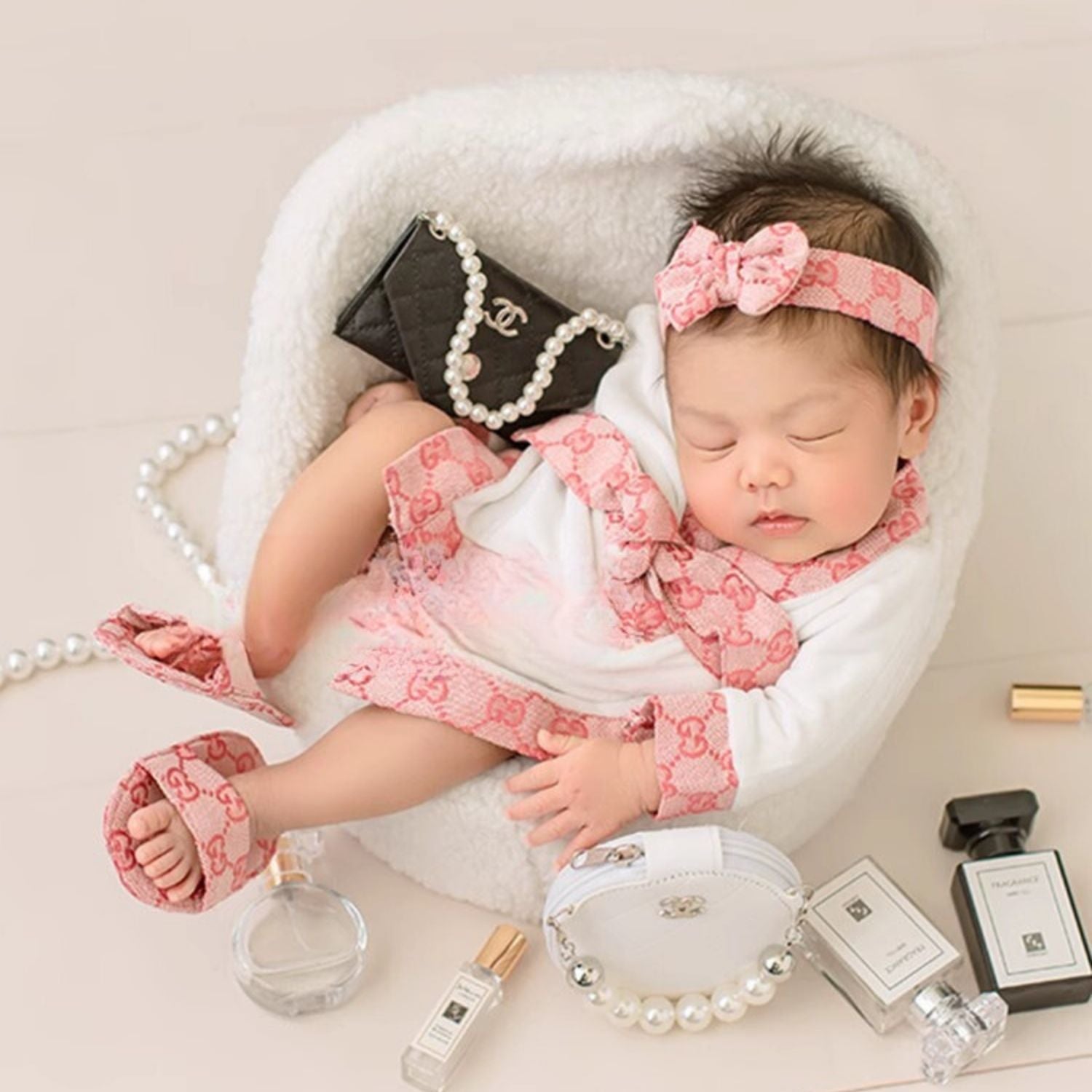 Baby Celebrity Bathrobe Costume, Pillow, Slipper & Headband O214 | 3M | Pastel Pink