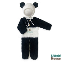 Baby Panda Romper with Bonnet O180 | NB | Black White