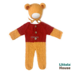 Baby Wool Knit Pooh Romper with Bonnet O181 | 3M | Orange Yellow