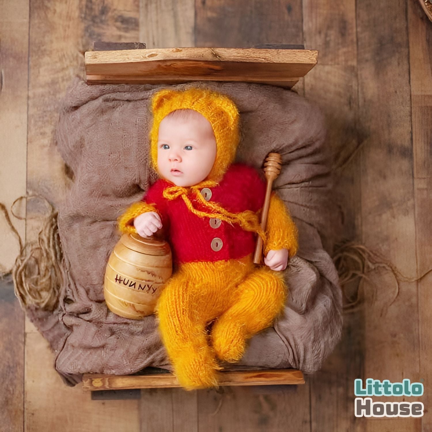 Baby Wool Knit Pooh Romper with Bonnet O181 | 3M | Orange Yellow