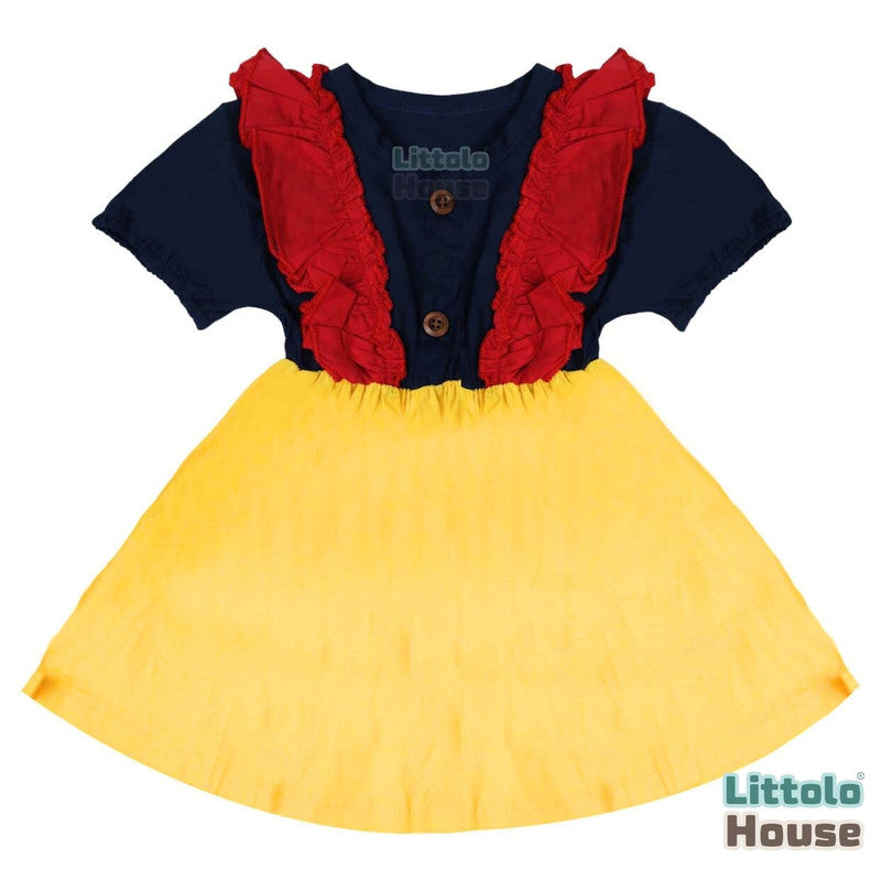Baby Girl Snow White Princess Ruffle Sleeves Frock O183 | 1Y | Multicolour