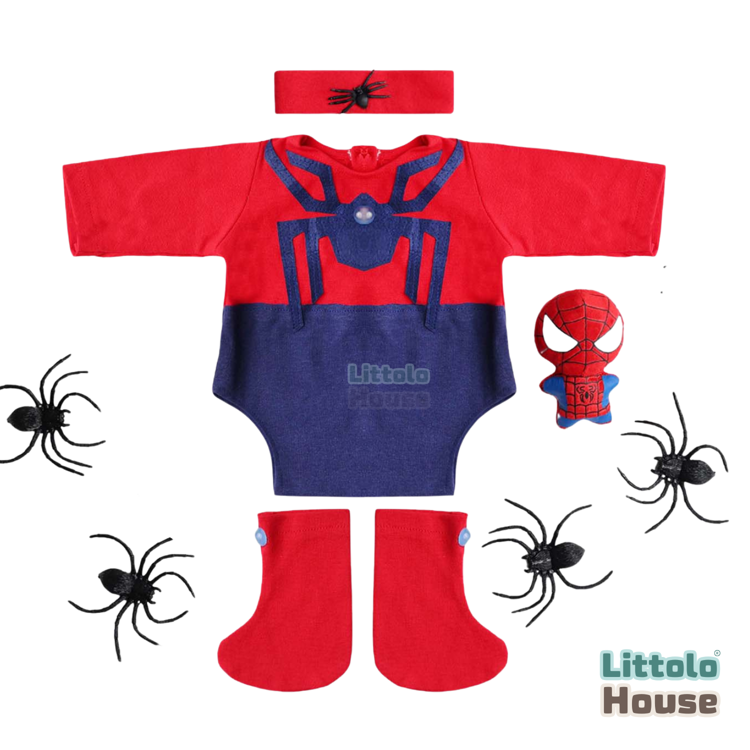 Baby Spiderman Costume with Acessories O195 | NB | Red Blue